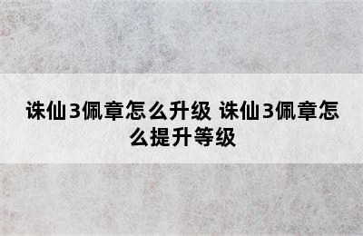 诛仙3佩章怎么升级 诛仙3佩章怎么提升等级